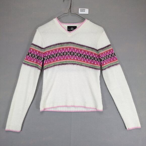 Vtg Y2K It's Our Time Women's M Cream & Pink Argyle Knit V-Neck Sweater Preppy - Picture 1 of 6